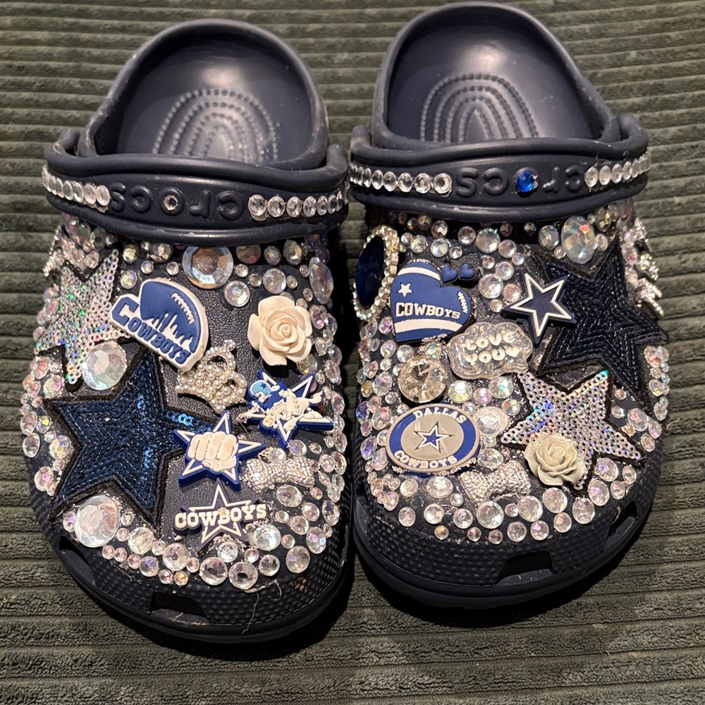 Customized Dallas Cowboy CROCS Bling Sparkling Navy Size 10